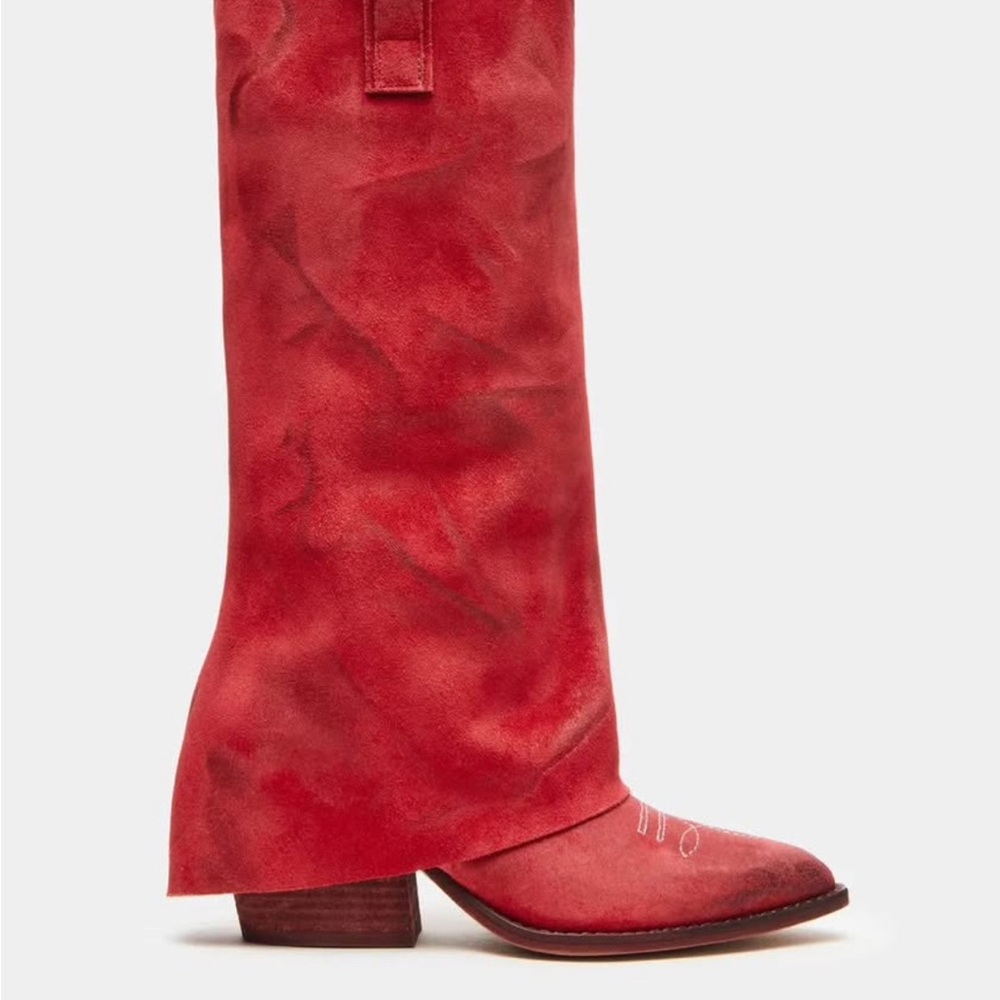 Steve Madden Sorvino Slouchy Western Boots -Red